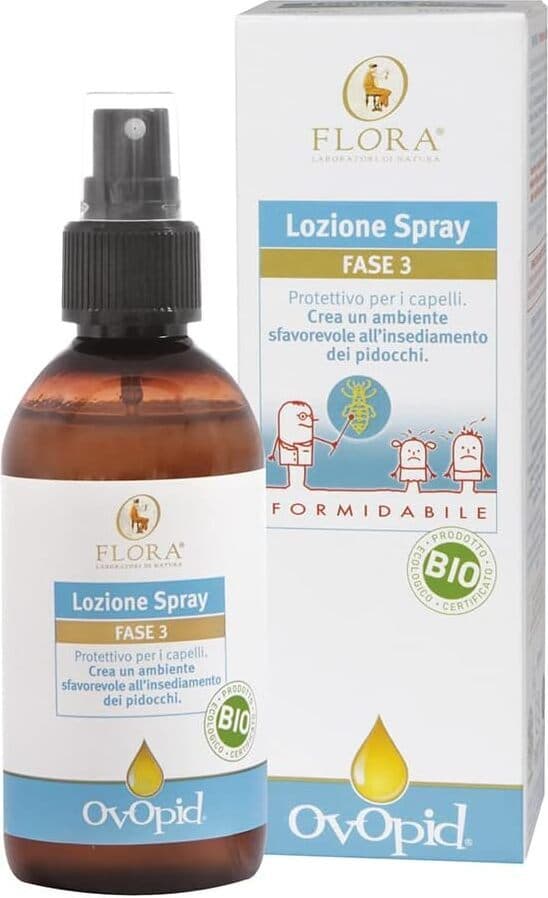 2 X Lozione Spray Antipediculosi Flora Ovopid Fase 3 - 150 ml - Uso Quotidiano con Oli Essenziali Puri 100% - Prevenzione Efficace della Pediculosi