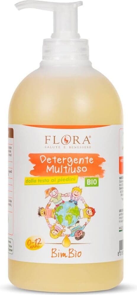 2 X Detergente Multiuso Biologico FLORA BimBìo 500 ml - Codici BDIH-CODEX-DEMETER-COSMOS-BIO - Igiene Quotidiana Mani, Sederino, Corpo e Capelli