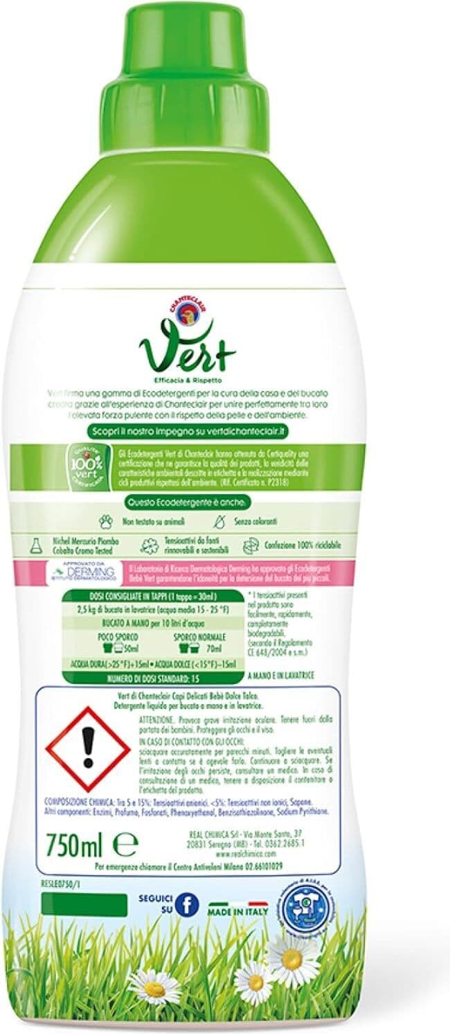 DETERSIVO IGIENIZZANTE PER CAPI DELICATI CHANTE CLAIRE VERT - ECODETERGENTE DOLCE TALCO BEBE' 750 ML