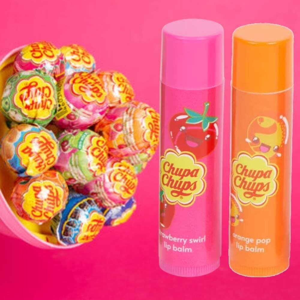 Set Balsamo per le Labbra Chupa Chups Aroma Arancia e Fragola - Confezione da 2 Pezzi