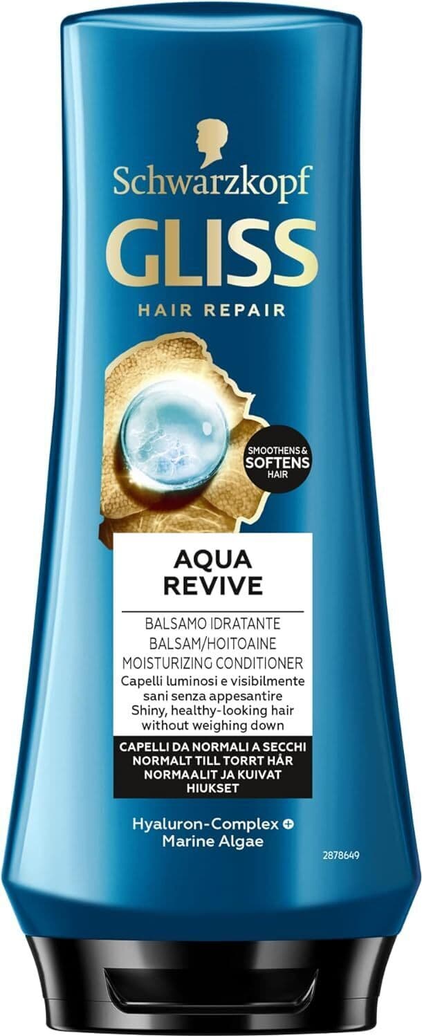 Schwarzkopf Gliss Aqua Revive Balsamo Idratante - Balsamo per Capelli Normali e Secchi con Complesso Ialuronico e Alga Marina, 200 ml - Idrata e Dona Lucentezza ai Capelli, Risultati Visibilmente Sani