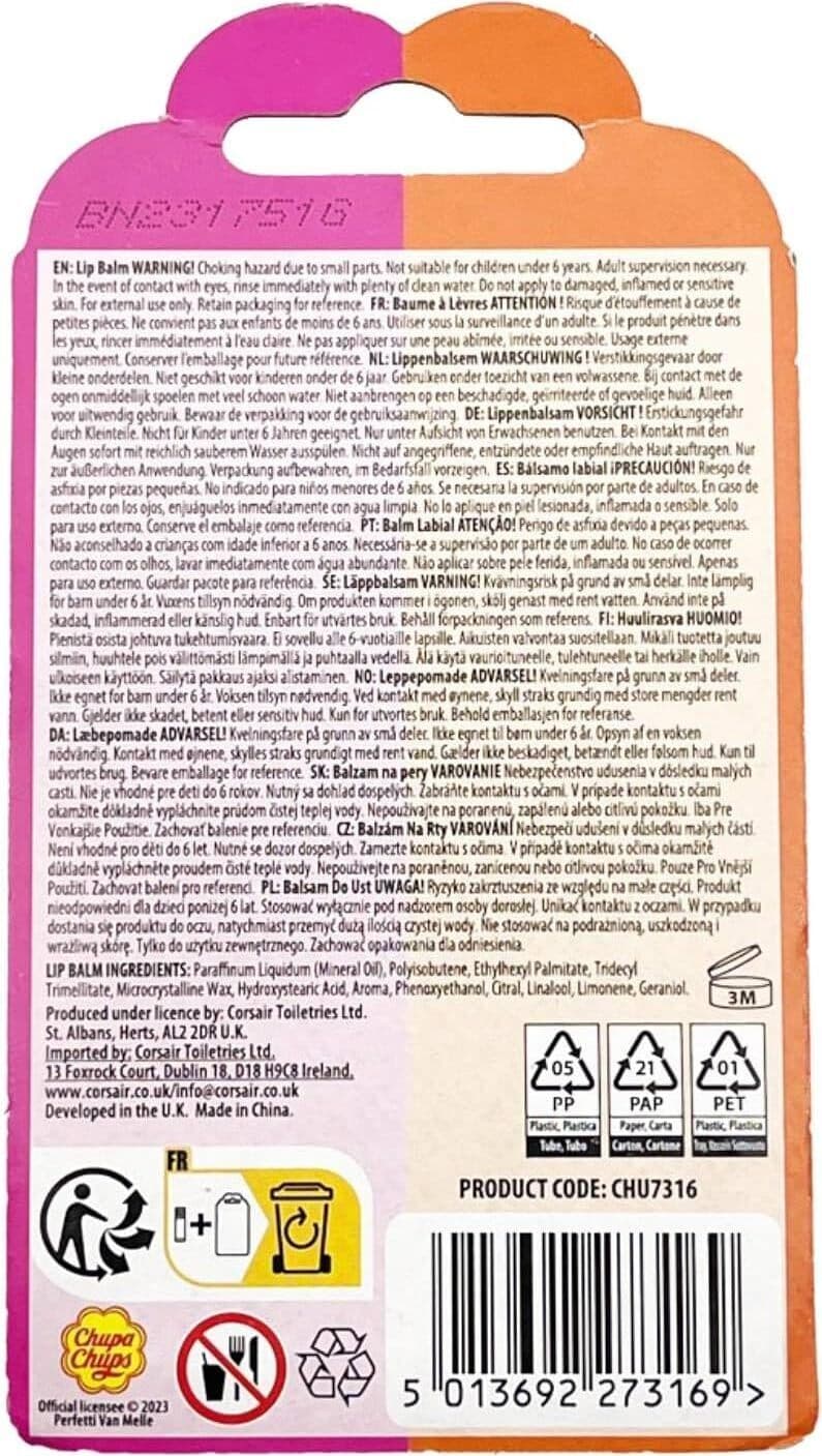 Set Balsamo per le Labbra Chupa Chups Aroma Arancia e Fragola - Confezione da 2 Pezzi