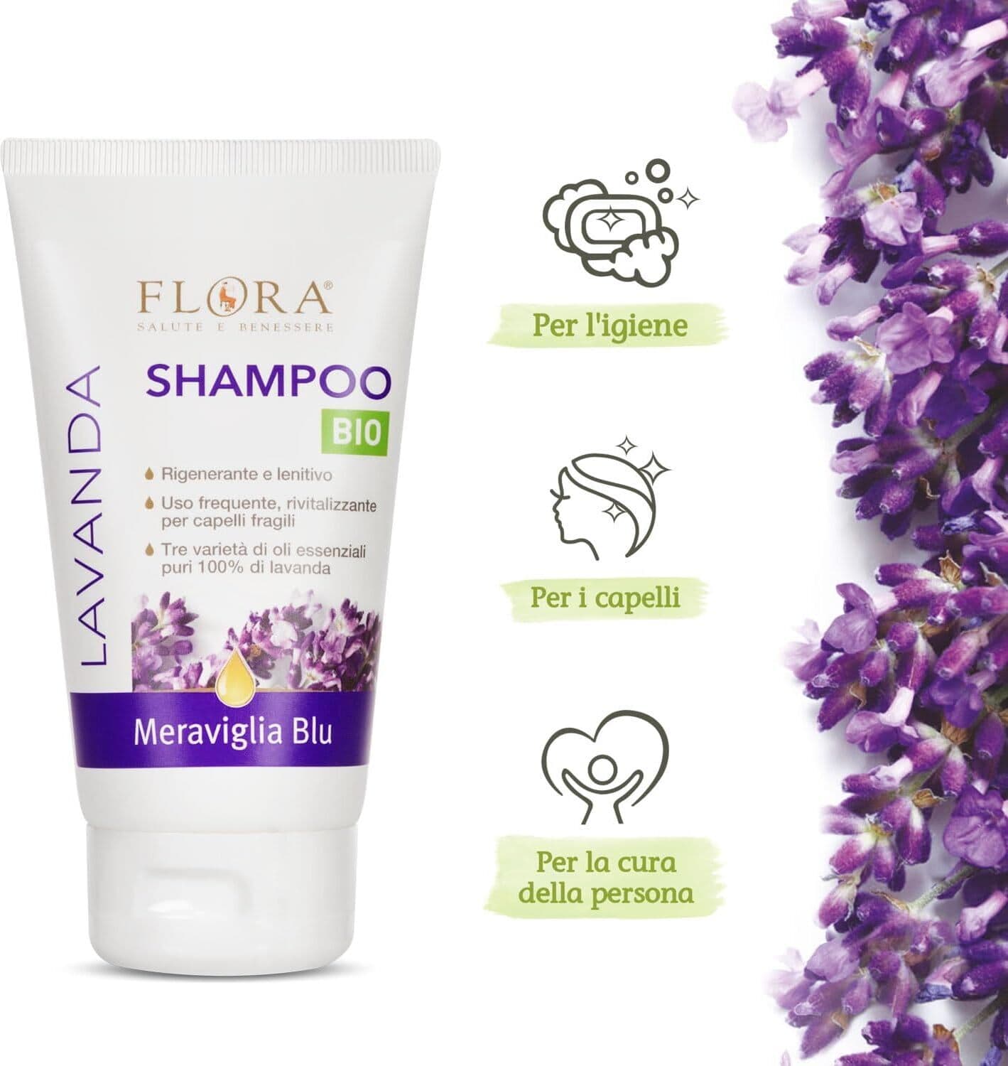 Shampoo Blu Lavanda Rigenerante 150 ml - Shampoo Rivitalizzante e Lenitivo con Oli Essenziali di Lavanda 100% Puri - Ideale per Uso Frequente e Tutta la Famiglia, Confezione da 6 Pezzi