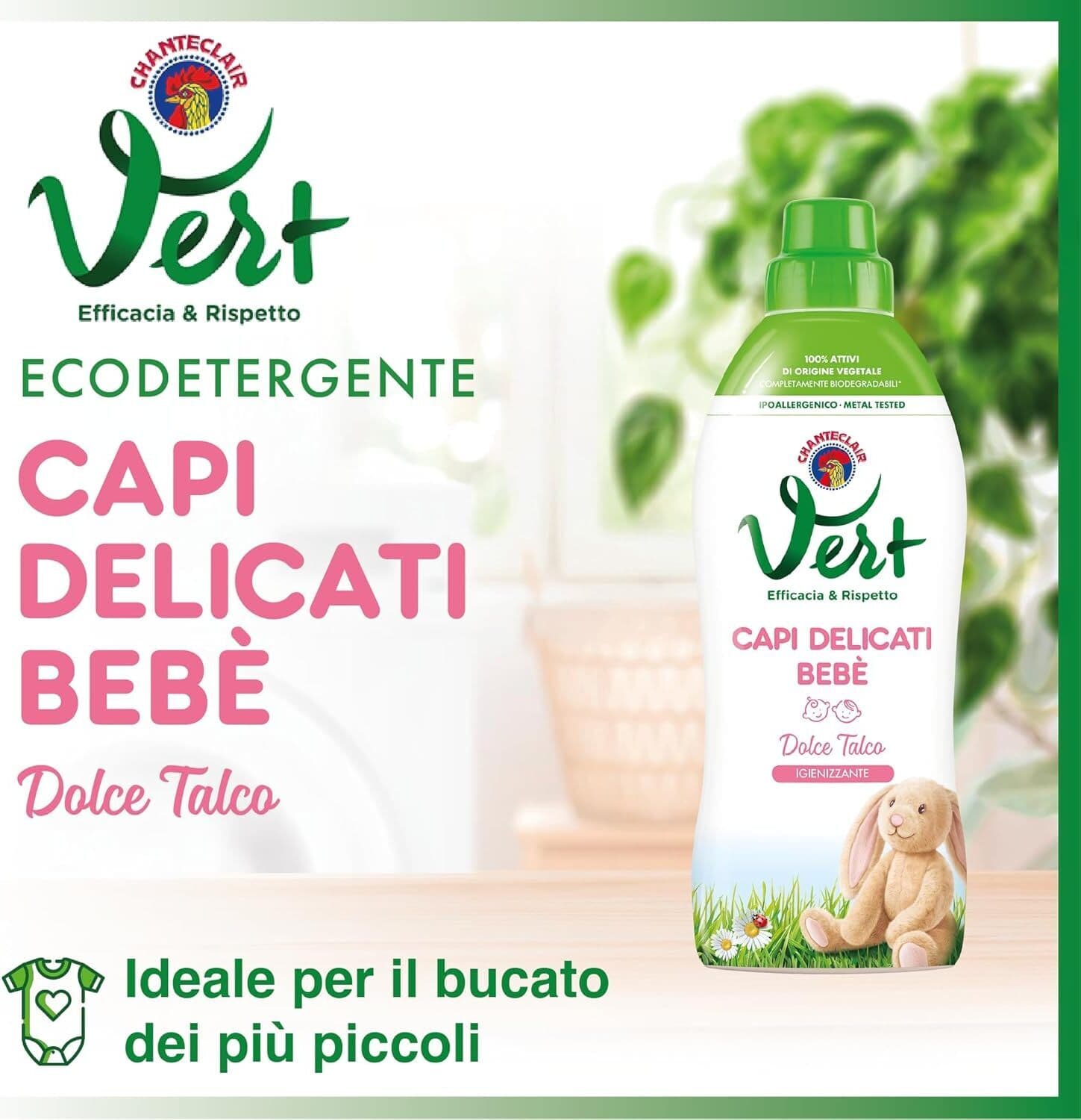 DETERSIVO IGIENIZZANTE PER CAPI DELICATI CHANTE CLAIRE VERT - ECODETERGENTE DOLCE TALCO BEBE' 750 ML