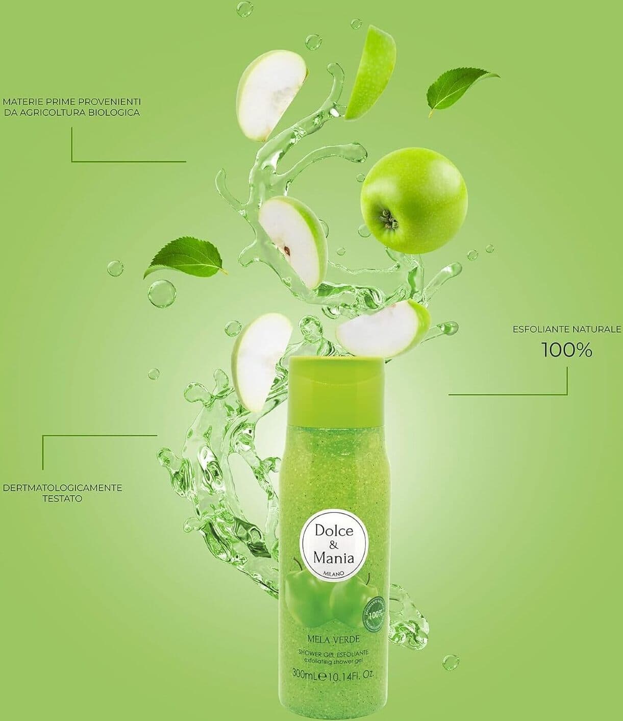 Gel Doccia Esfoliante DOLCE & MANIA Mela Verde 300ml - Scrub Corpo Idratante con Fragranza di Mela Verde, Rimuove le Cellule Morte per una Pelle Fresca e Profumata