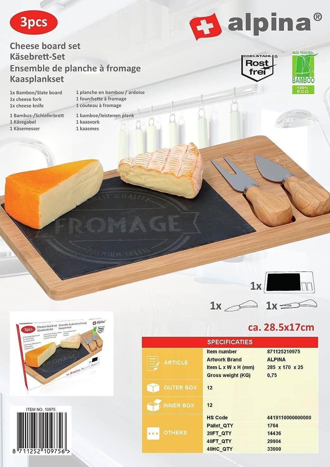Set di Coltelli per Formaggi Alpina 871125210975 in Legno - Kit Completo