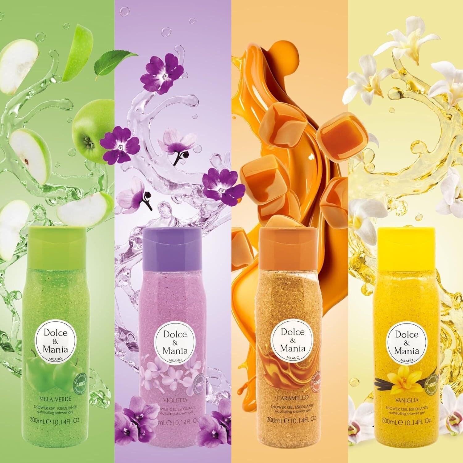 Gel Doccia Esfoliante DOLCE & MANIA Mela Verde 300ml - Scrub Corpo Idratante con Fragranza di Mela Verde, Rimuove le Cellule Morte per una Pelle Fresca e Profumata