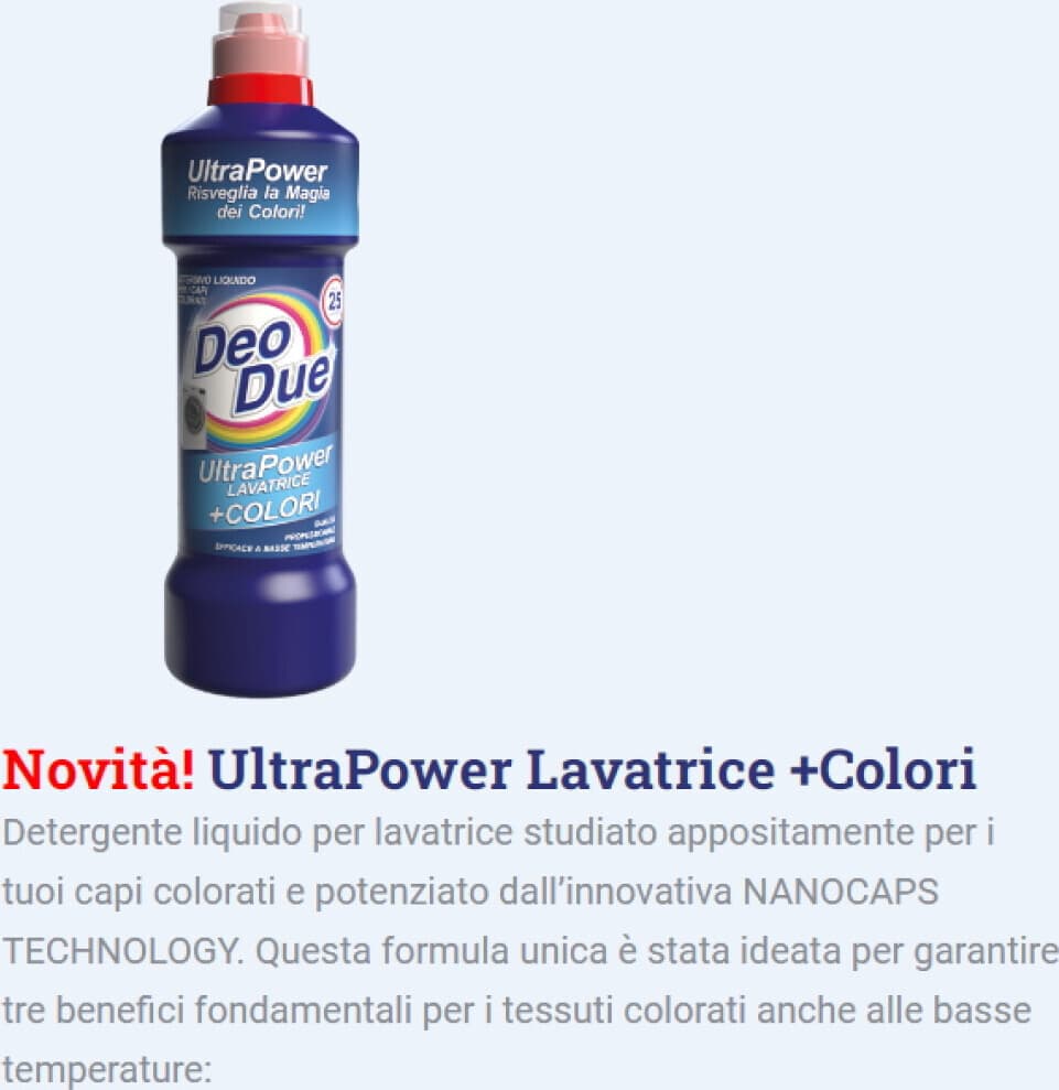 Detersivo Liquido Deo Due Ultra Power Color per Lavatrice, 1 Litro - Alta Efficienza su Tessuti Colorati