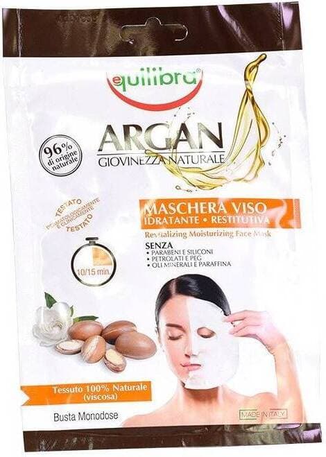 Maschera Viso Idratante Monodose Equilibra Argan, Tessuto Restitutivo 20g - Trattamento Intensivo Pelle Radiosa