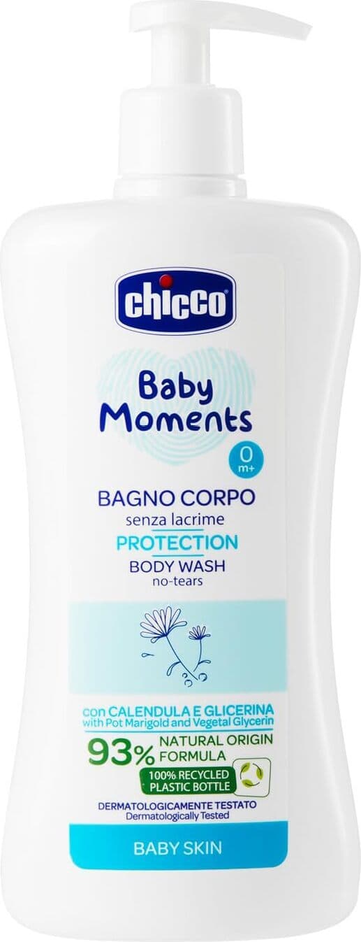 Chicco Baby Moments Bagnoschiuma per Bambini 0+ Mesi, 500 ml - Formula Naturale senza Lacrime con Estratto di Calendula e Proprietà Emolienti